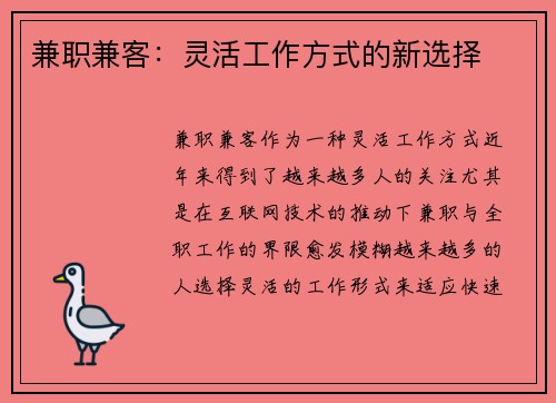 兼职兼客：灵活工作方式的新选择