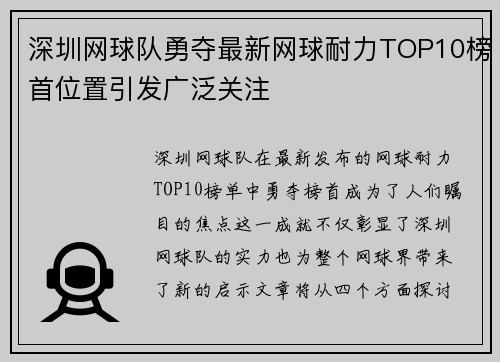 深圳网球队勇夺最新网球耐力TOP10榜首位置引发广泛关注